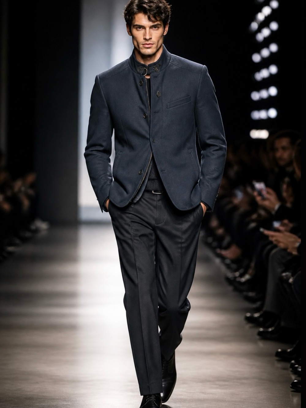 Zara Dark Navy Mandarin-Collar Sport Blazer